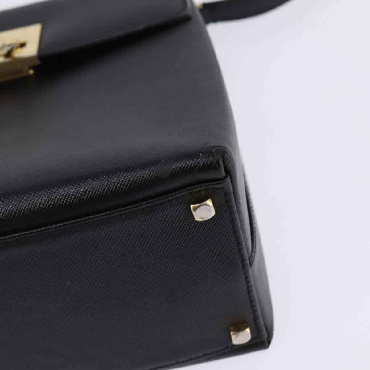 Salvatore Ferragamo Gancini Hand Bag Leather 2way Black Gold Auth BA5941
