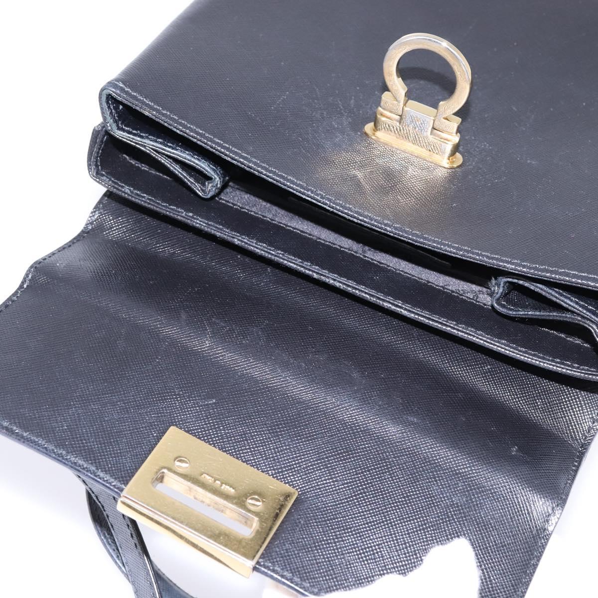 Salvatore Ferragamo Gancini Hand Bag Leather 2way Black Gold Auth BA5941