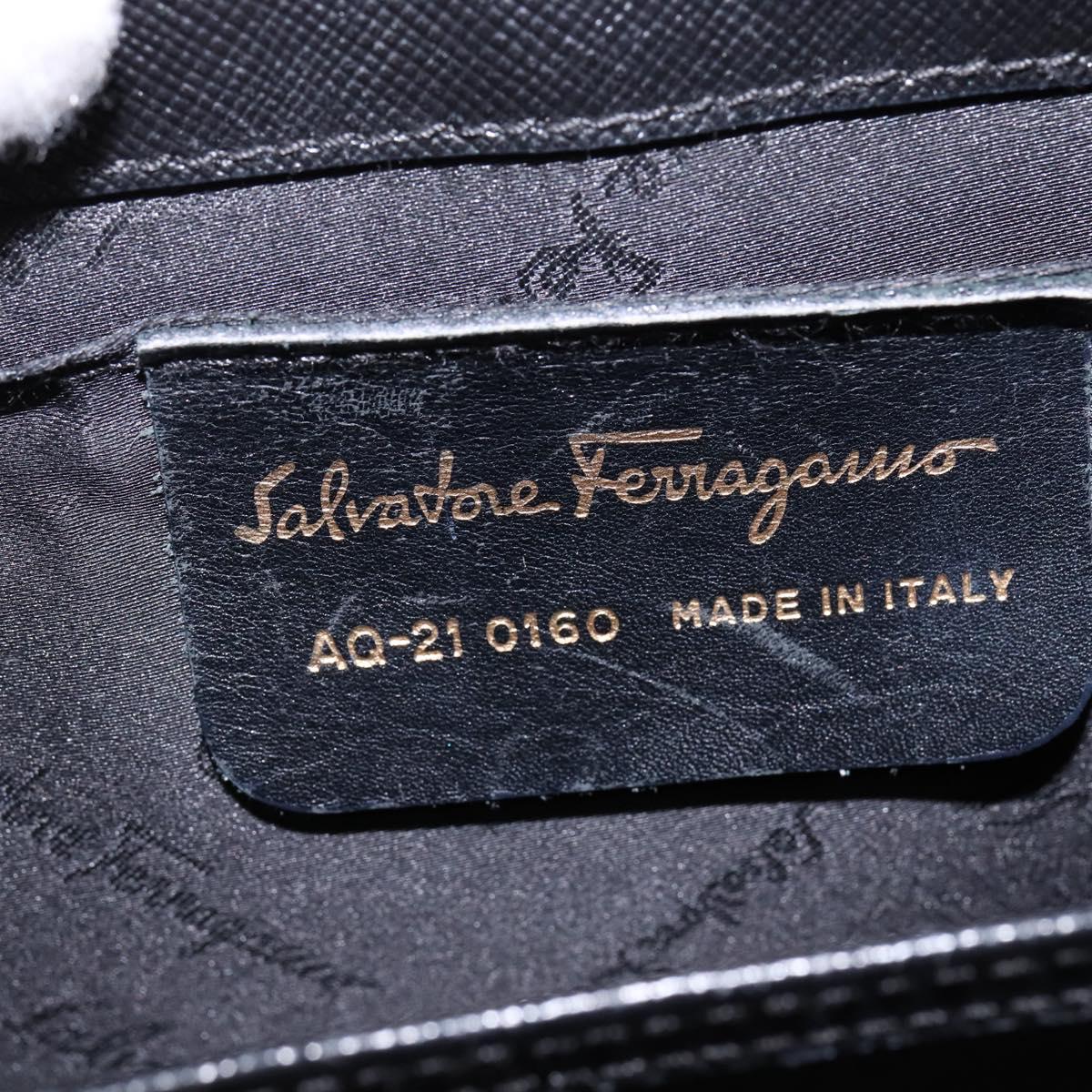 Salvatore Ferragamo Gancini Hand Bag Leather 2way Black Gold Auth BA5941