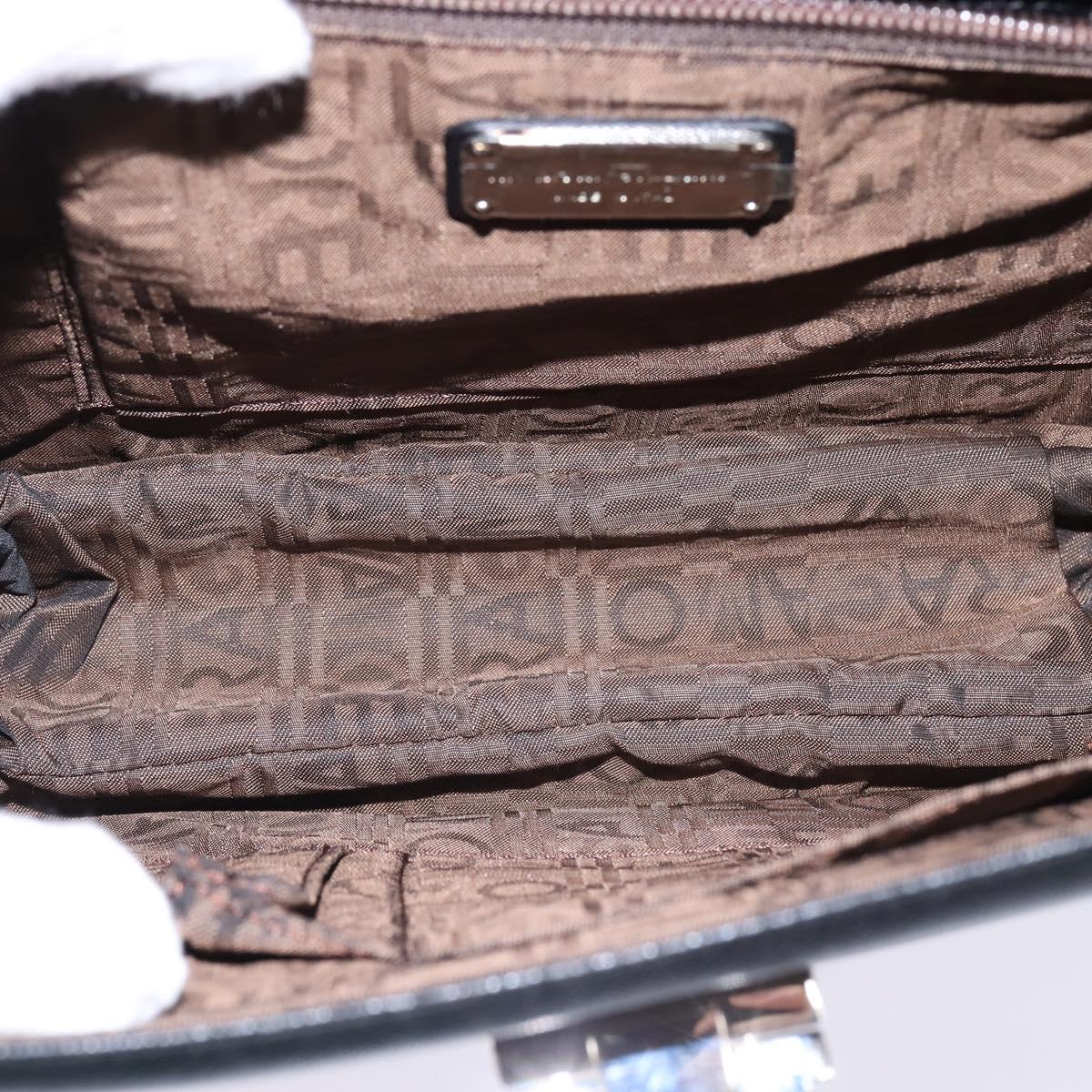 Salvatore Ferragamo Gancini Hand Bag Leather 2way Black Silver Auth BA5942