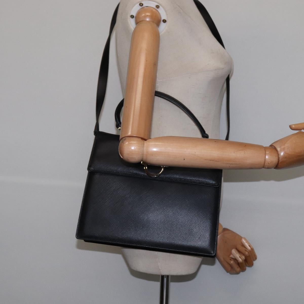 Salvatore Ferragamo Gancini Hand Bag Leather 2way Black Silver Auth BA5942
