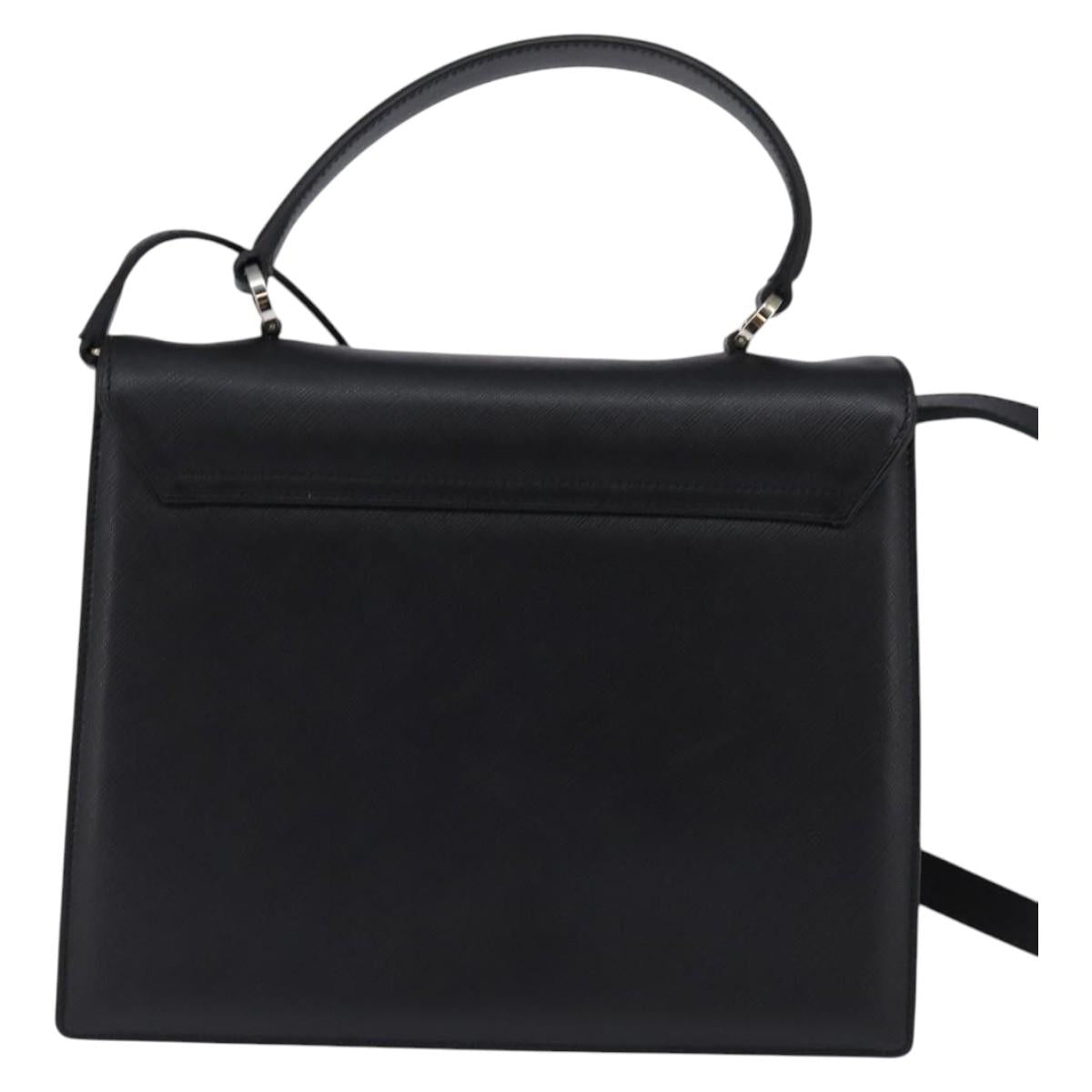 Salvatore Ferragamo Gancini Hand Bag Leather 2way Black Silver Auth BA5942