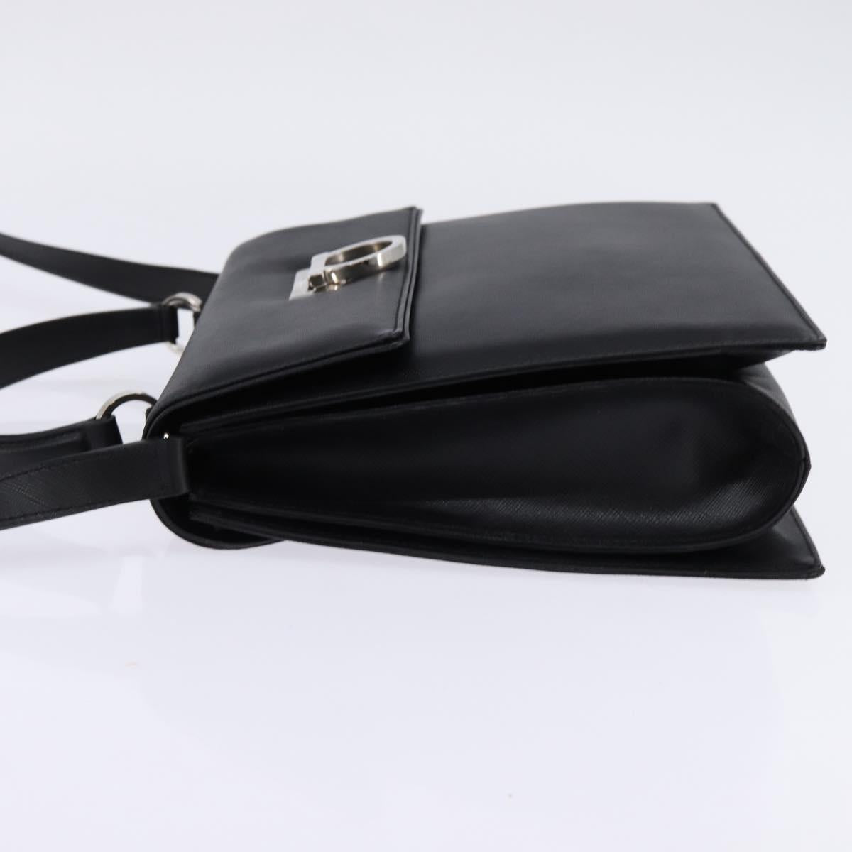 Salvatore Ferragamo Gancini Hand Bag Leather 2way Black Silver Auth BA5942