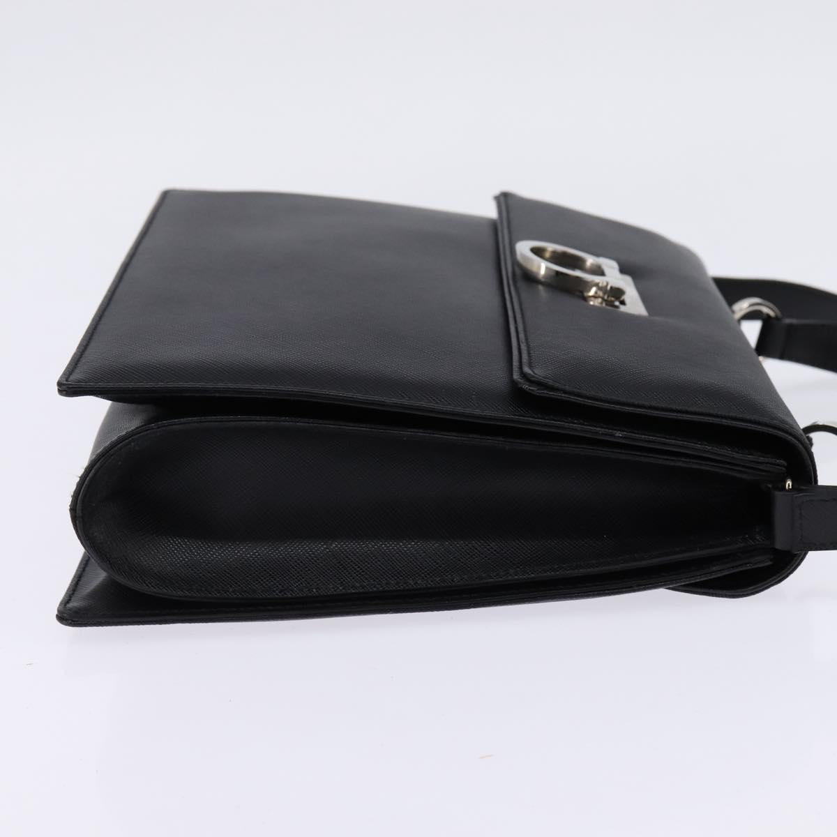 Salvatore Ferragamo Gancini Hand Bag Leather 2way Black Silver Auth BA5942