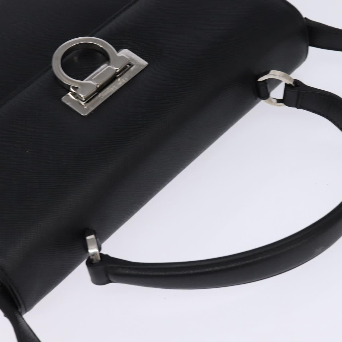 Salvatore Ferragamo Gancini Hand Bag Leather 2way Black Silver Auth BA5942