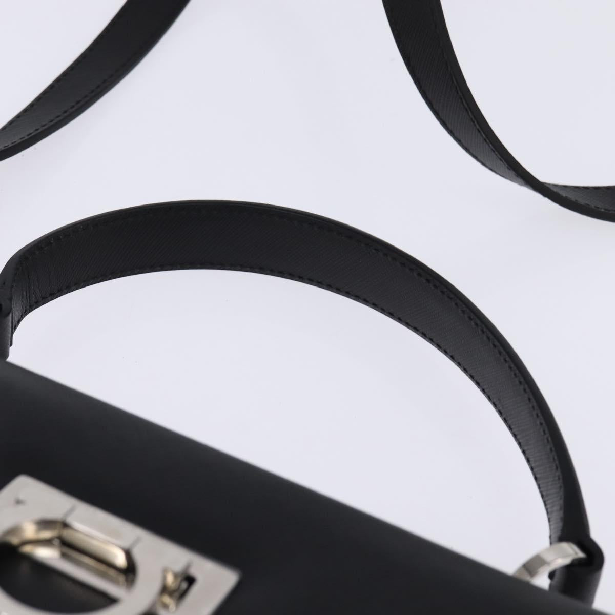 Salvatore Ferragamo Gancini Hand Bag Leather 2way Black Silver Auth BA5942