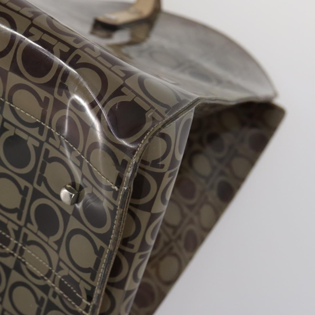 Salvatore Ferragamo Tote Bag Vinyl Brown Silver Auth BA5943