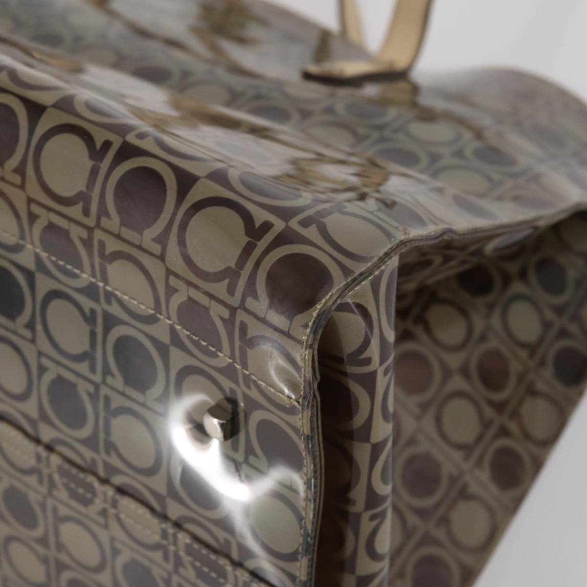 Salvatore Ferragamo Tote Bag Vinyl Brown Silver Auth BA5943