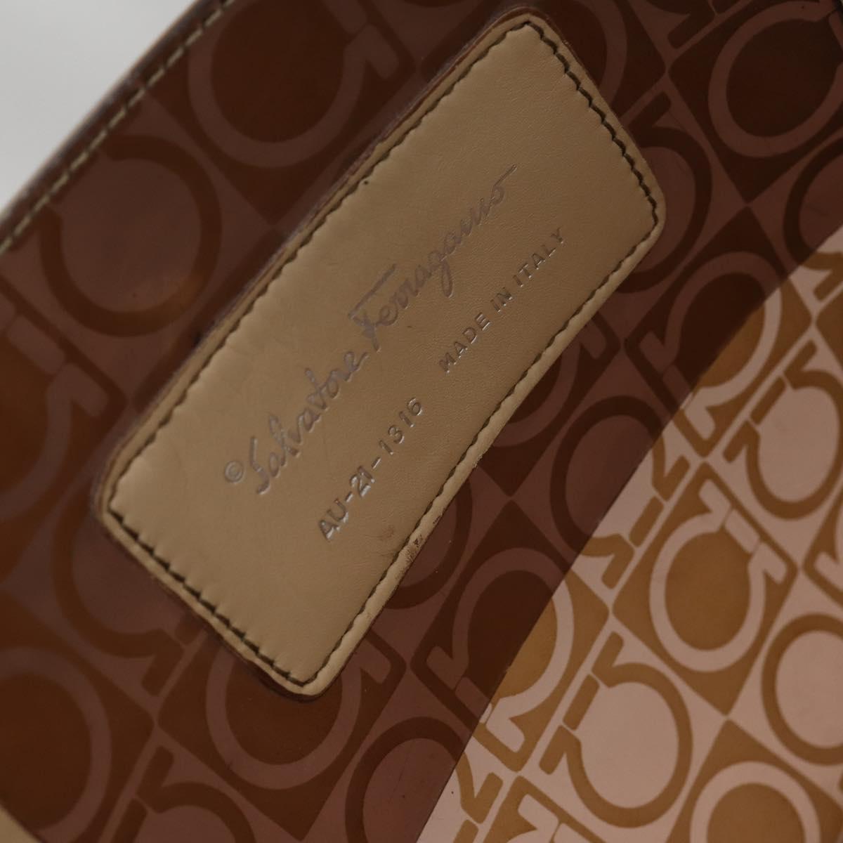 Salvatore Ferragamo Tote Bag Vinyl Brown Silver Auth BA5943