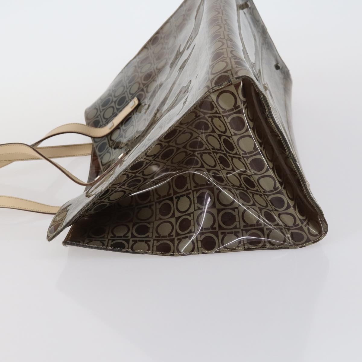 Salvatore Ferragamo Tote Bag Vinyl Brown Silver Auth BA5943