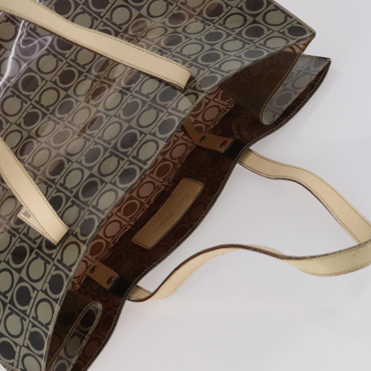 Salvatore Ferragamo Tote Bag Vinyl Brown Silver Auth BA5943