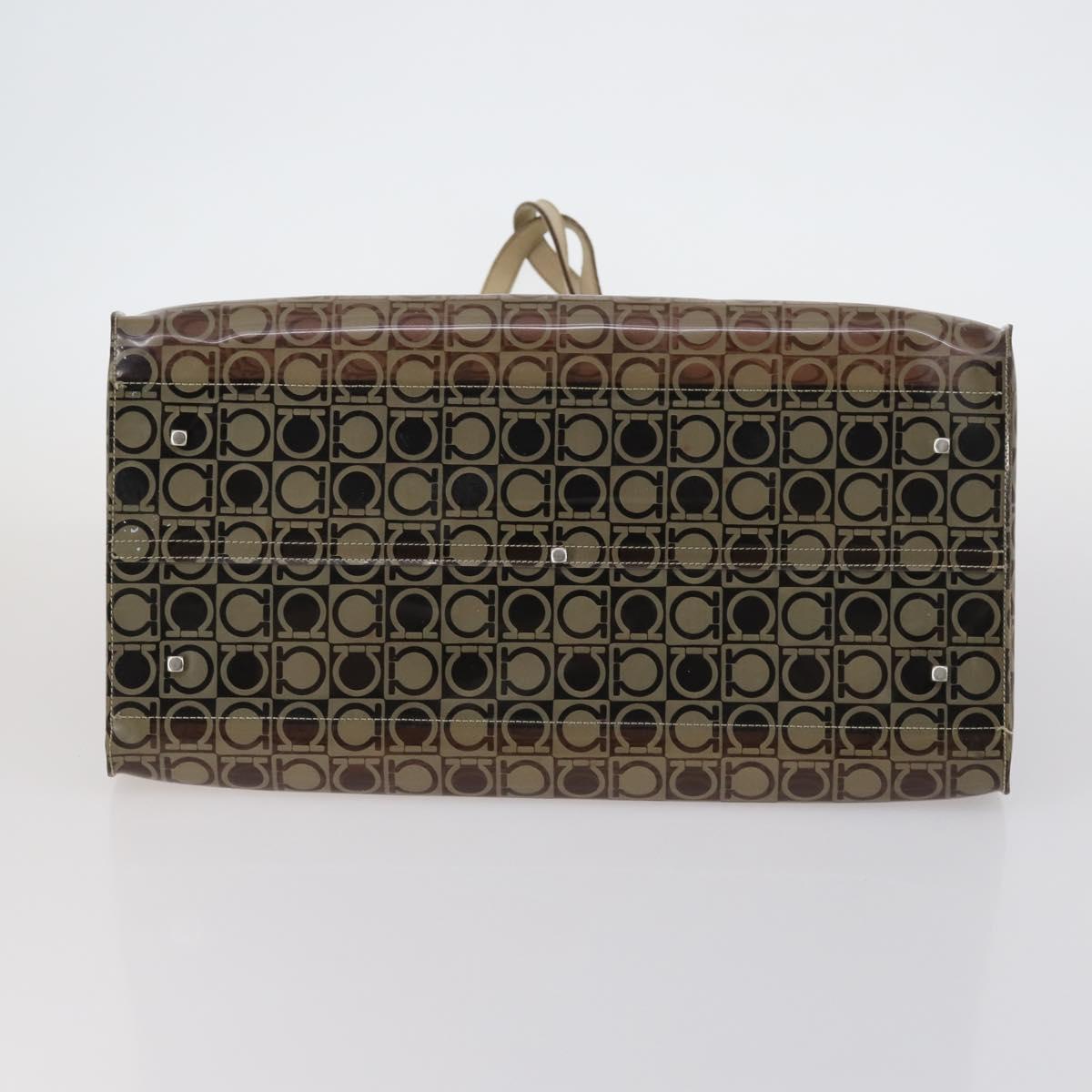 Salvatore Ferragamo Tote Bag Vinyl Brown Silver Auth BA5943