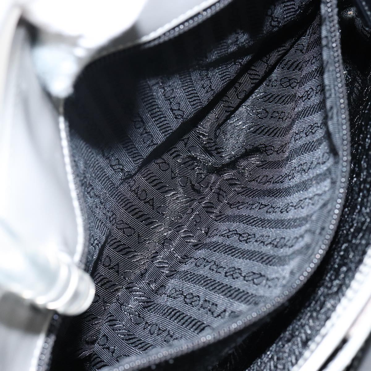 PRADA Hand Bag Enamel Gray Silver Auth BA5946