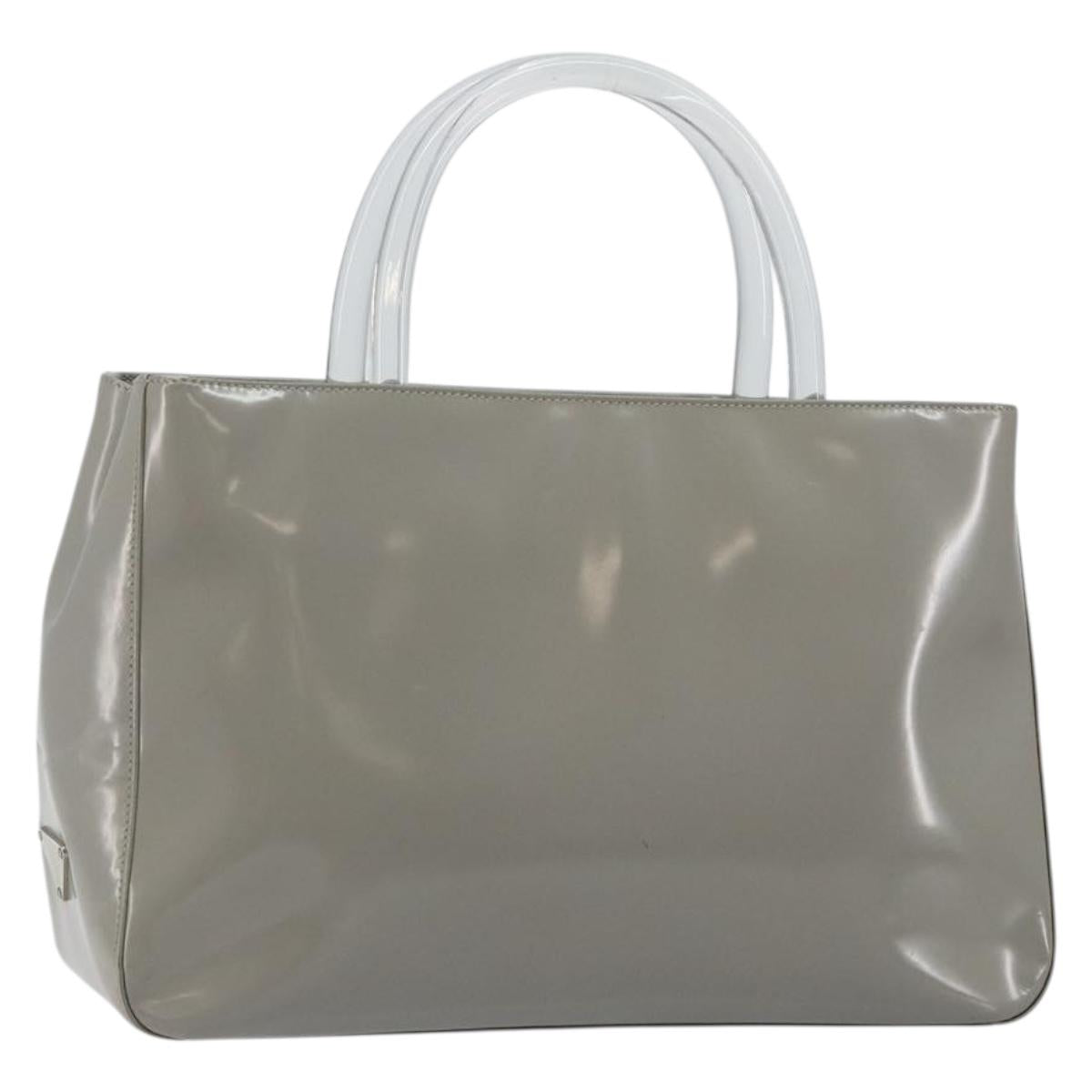 PRADA Hand Bag Enamel Gray Silver Auth BA5946