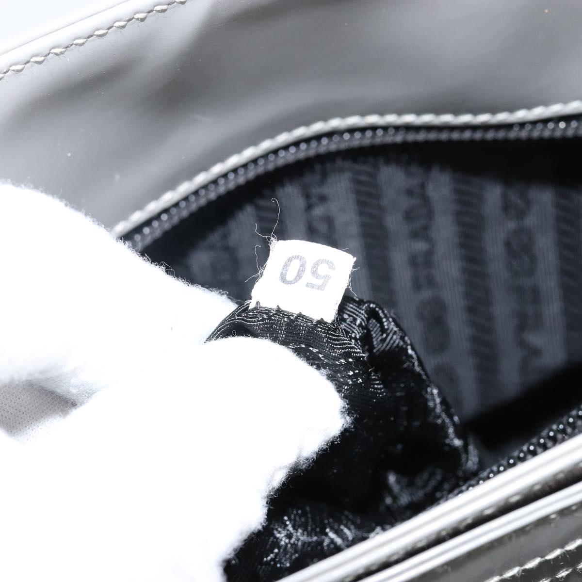 PRADA Hand Bag Enamel Gray Silver Auth BA5946