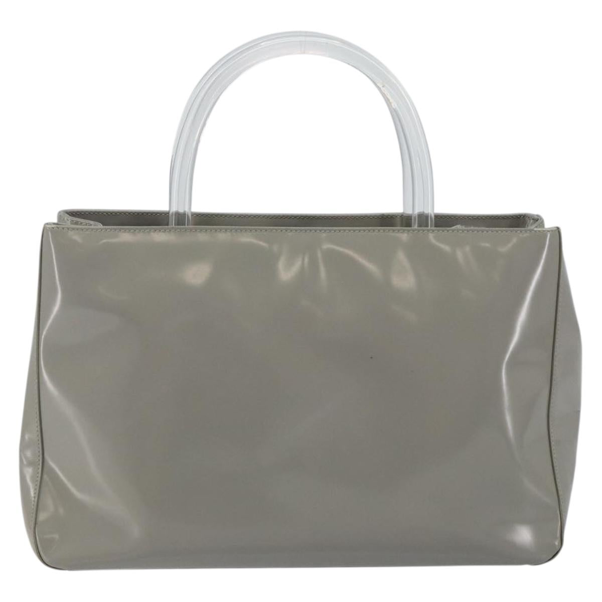 PRADA Hand Bag Enamel Gray Silver Auth BA5946