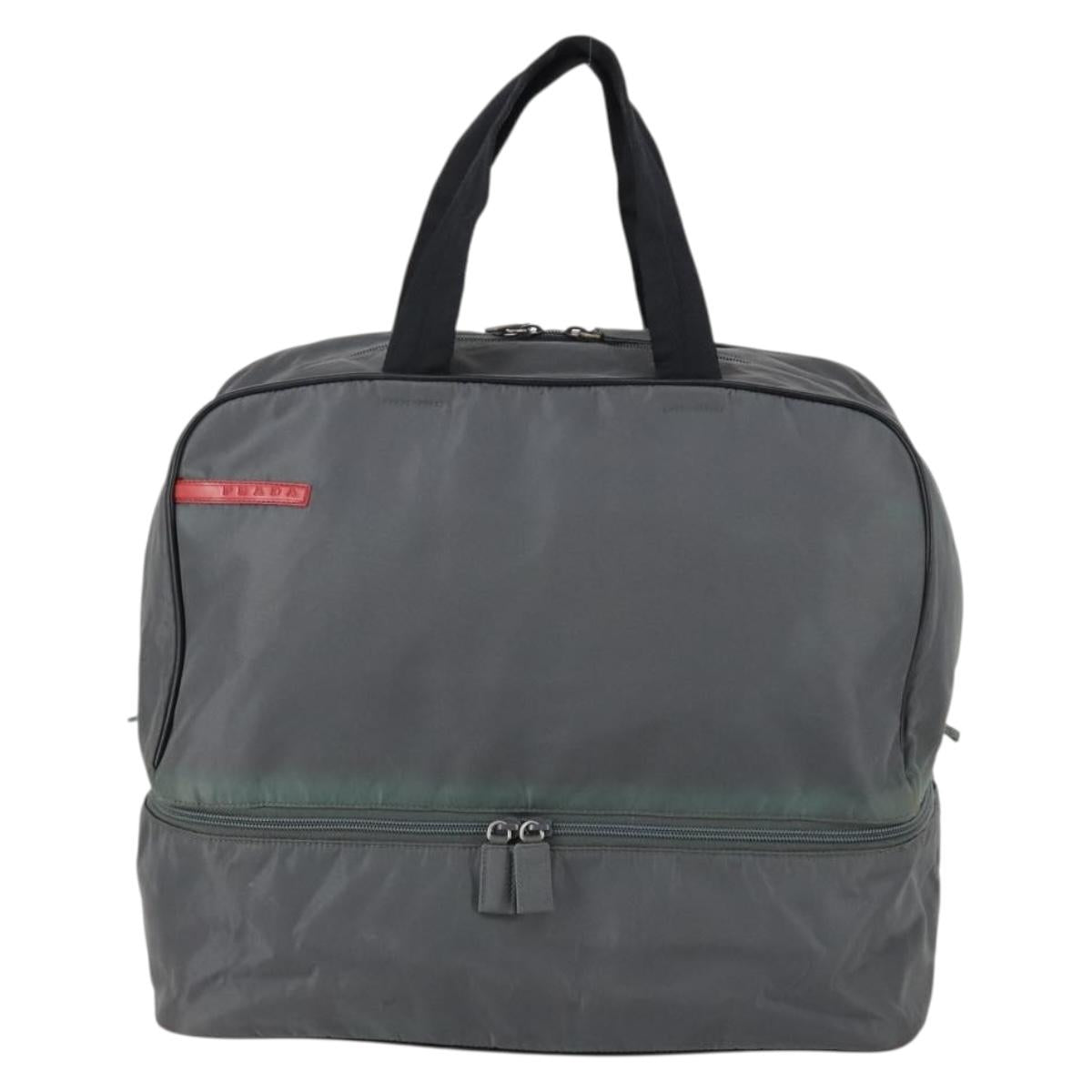 PRADA Sports Boston Bag Nylon Gray Silver Auth BA5947