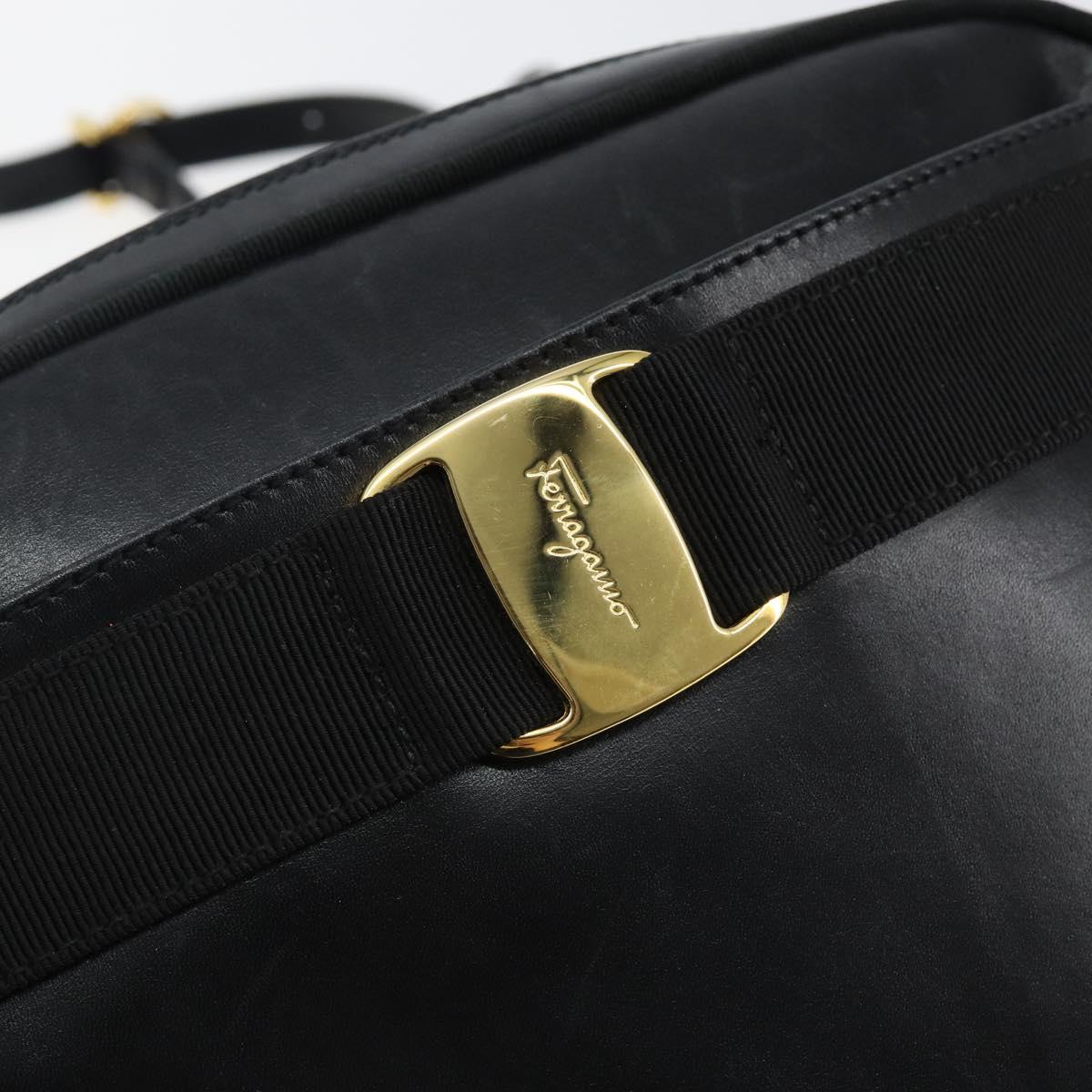 Salvatore Ferragamo Vala Shoulder Bag Leather Black Gold Auth BA5962