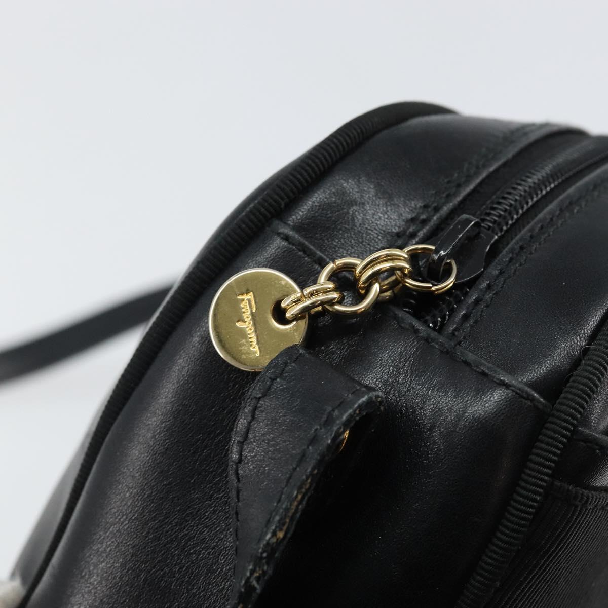 Salvatore Ferragamo Vala Shoulder Bag Leather Black Gold Auth BA5962