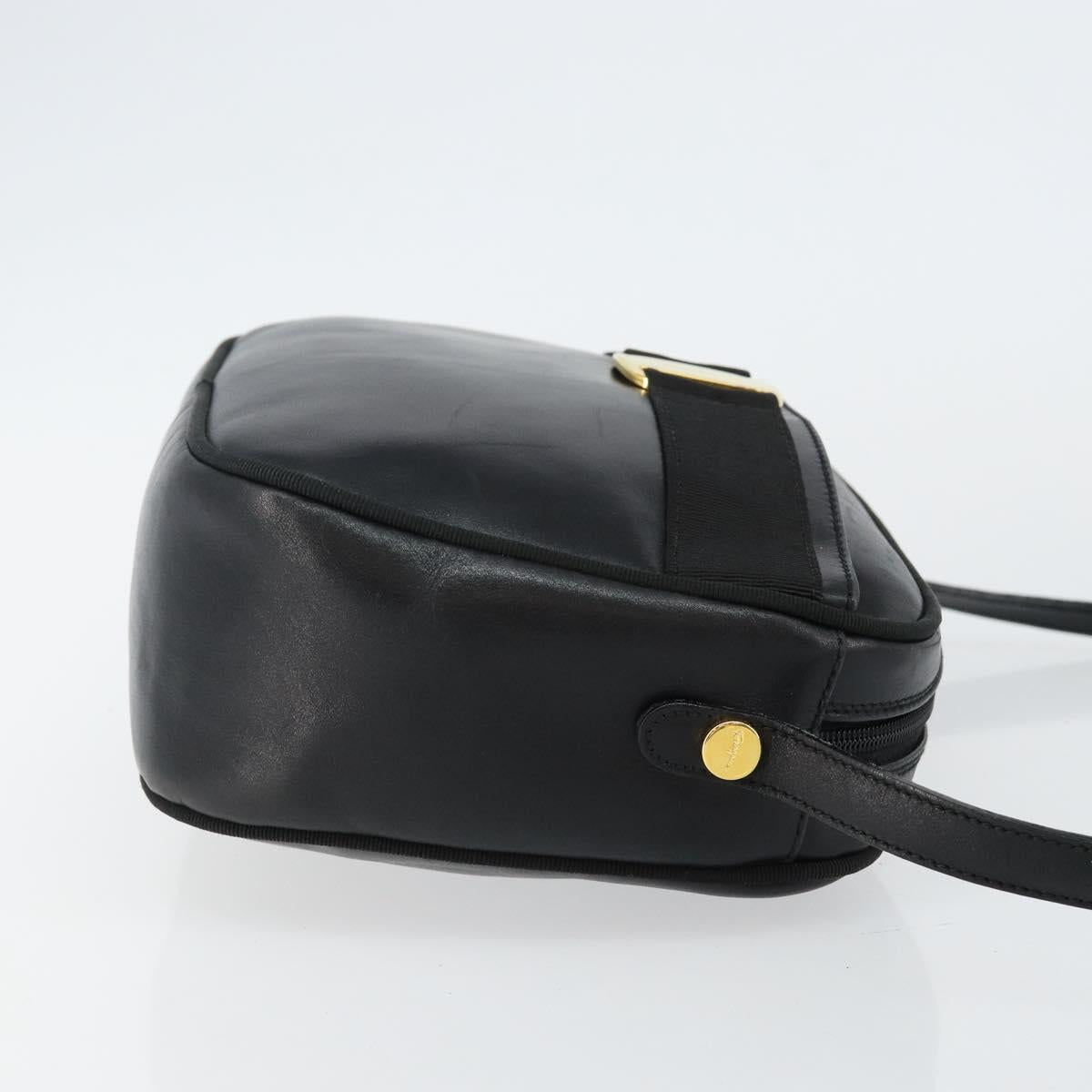 Salvatore Ferragamo Vala Shoulder Bag Leather Black Gold Auth BA5962