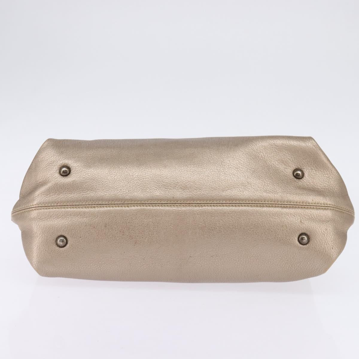 Salvatore Ferragamo Gancini Hand Bag Leather 2way Beige Gold Auth BA5964