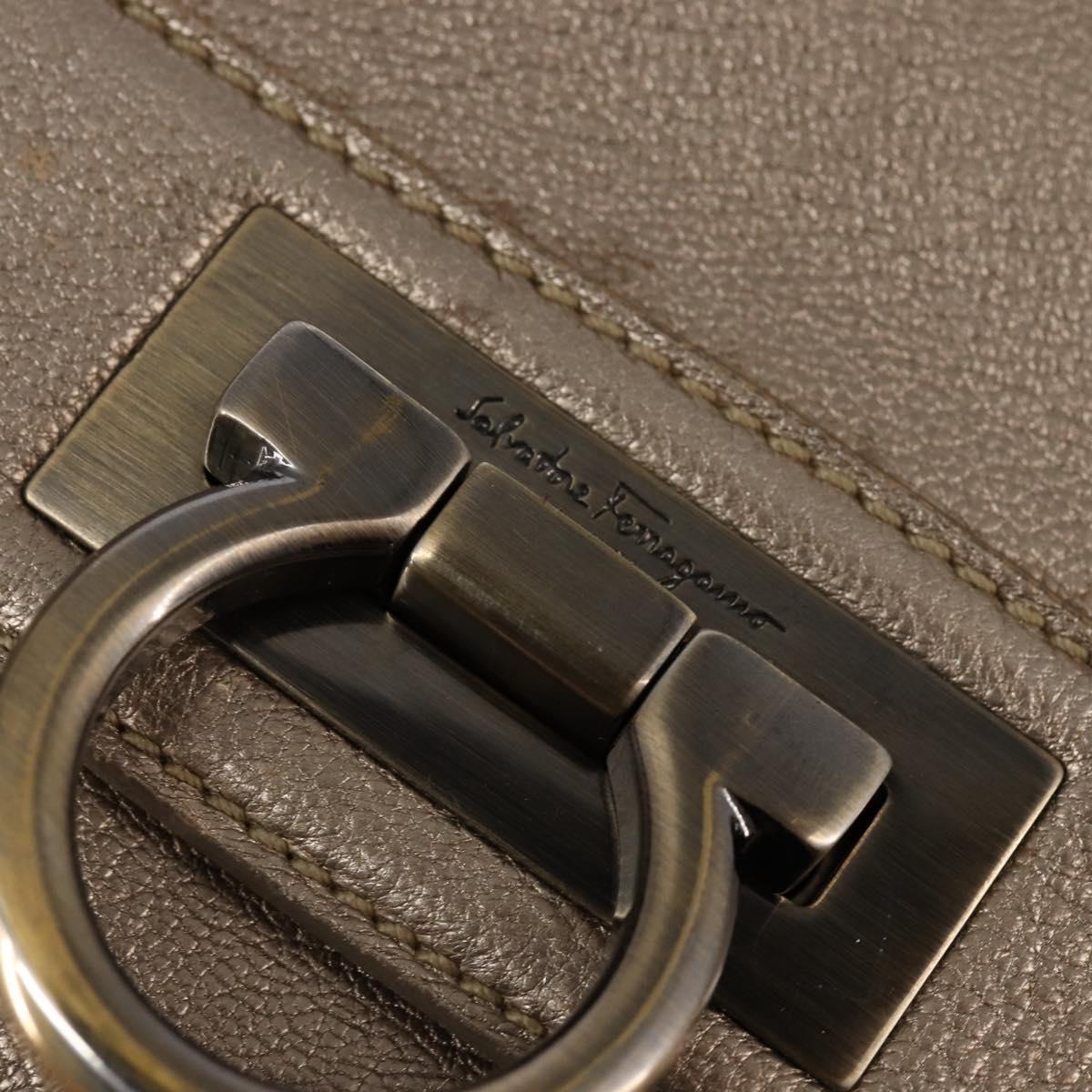 Salvatore Ferragamo Gancini Hand Bag Leather 2way Beige Gold Auth BA5964