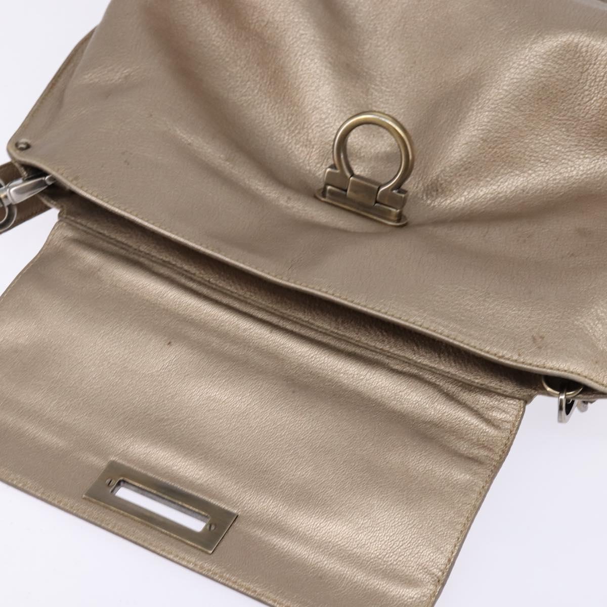 Salvatore Ferragamo Gancini Hand Bag Leather 2way Beige Gold Auth BA5964