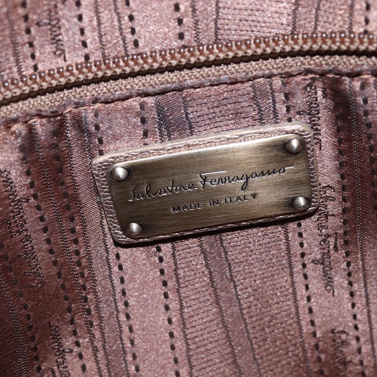 Salvatore Ferragamo Gancini Hand Bag Leather 2way Beige Gold Auth BA5964