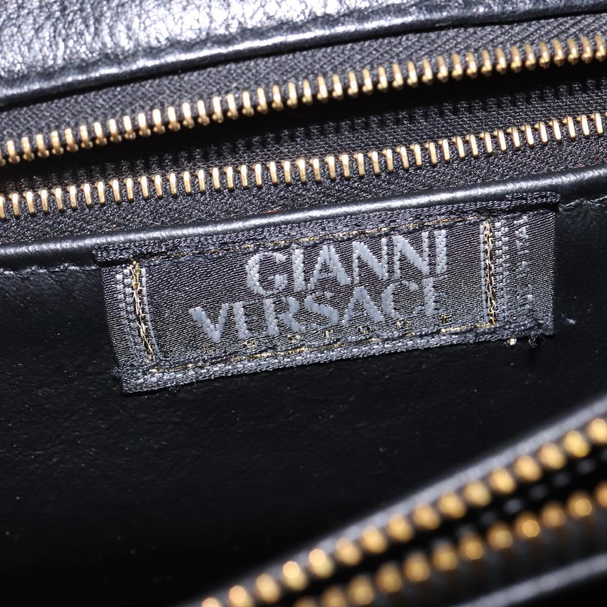 Gianni Versace Hand Bag Leather 2way Black Gold Auth BA5965