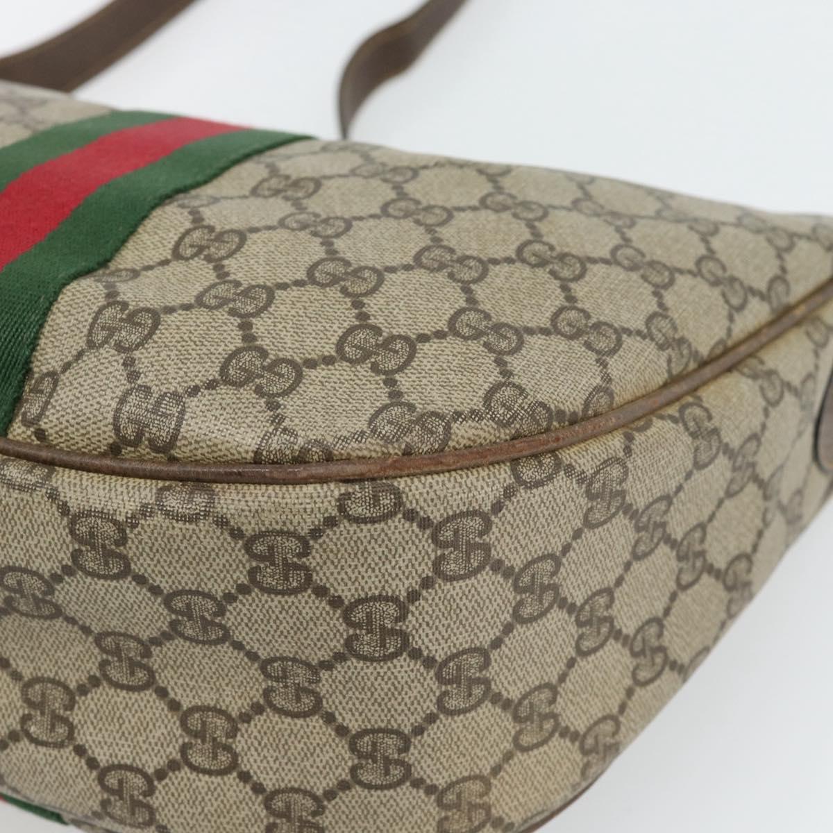 GUCCI GG Supreme Web Sherry Line Shoulder Bag PVC Beige Gold Auth BA5968