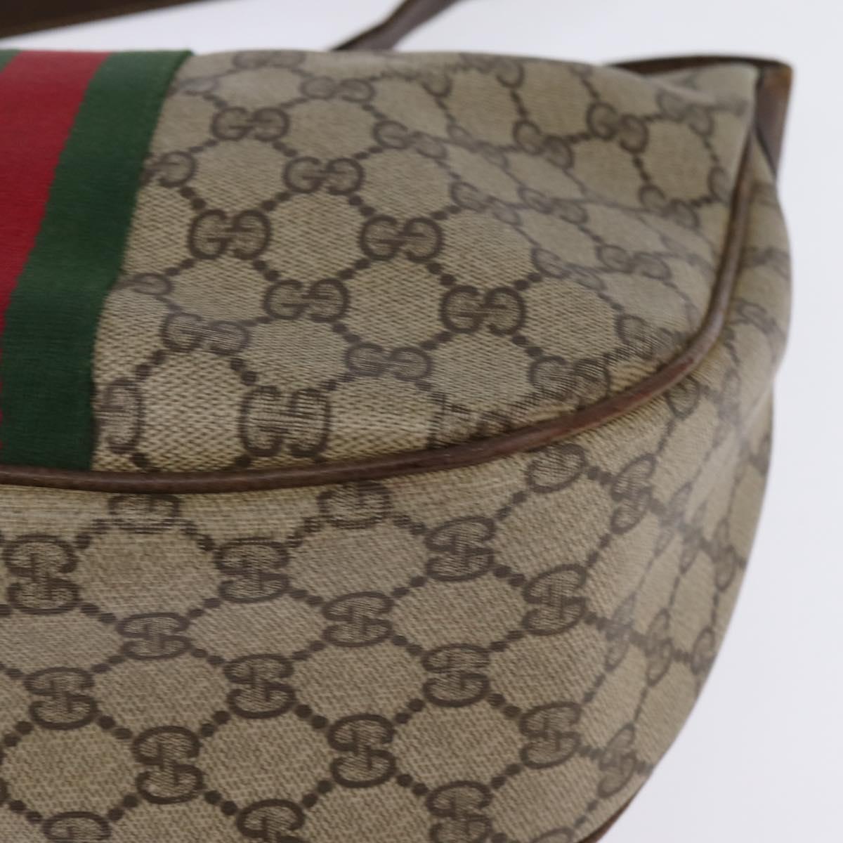 GUCCI GG Supreme Web Sherry Line Shoulder Bag PVC Beige Gold Auth BA5968