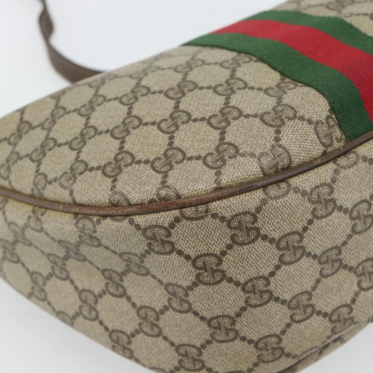 GUCCI GG Supreme Web Sherry Line Shoulder Bag PVC Beige Gold Auth BA5968