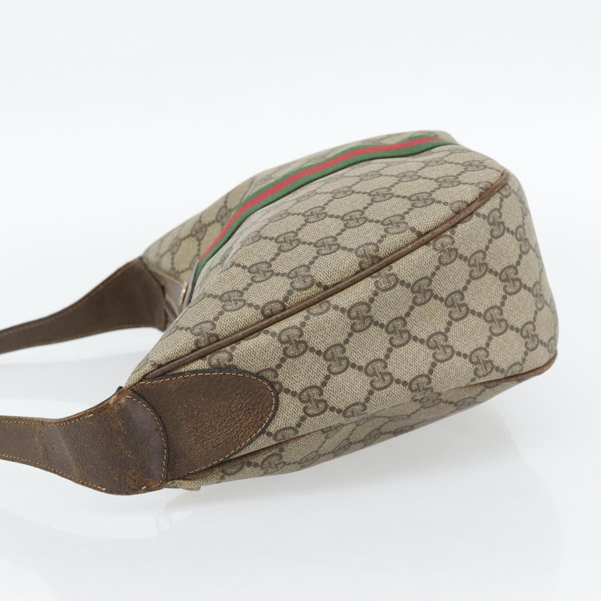 GUCCI GG Supreme Web Sherry Line Shoulder Bag PVC Beige Gold Auth BA5968