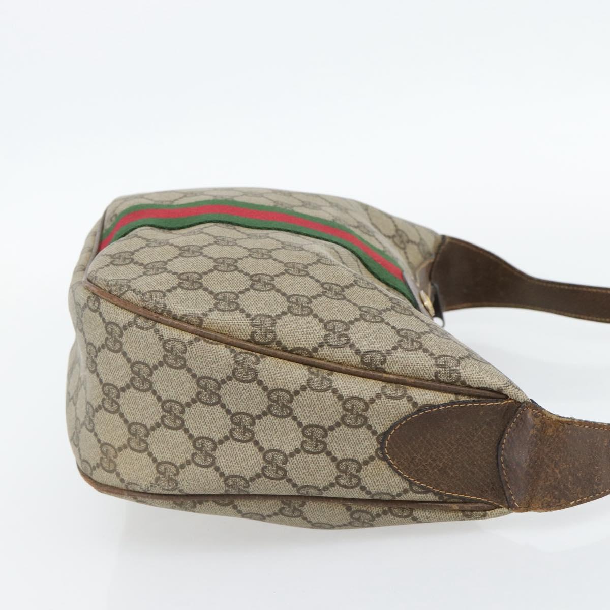 GUCCI GG Supreme Web Sherry Line Shoulder Bag PVC Beige Gold Auth BA5968