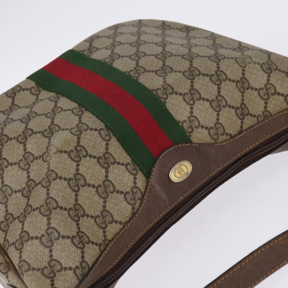 GUCCI GG Supreme Web Sherry Line Shoulder Bag PVC Beige Gold Auth BA5968
