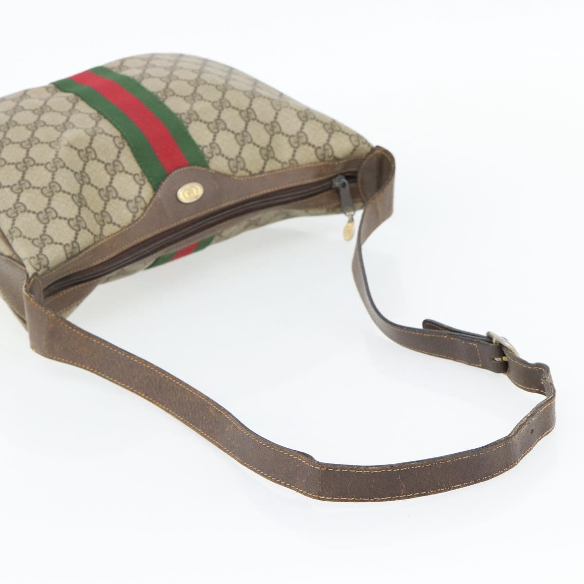 GUCCI GG Supreme Web Sherry Line Shoulder Bag PVC Beige Gold Auth BA5968