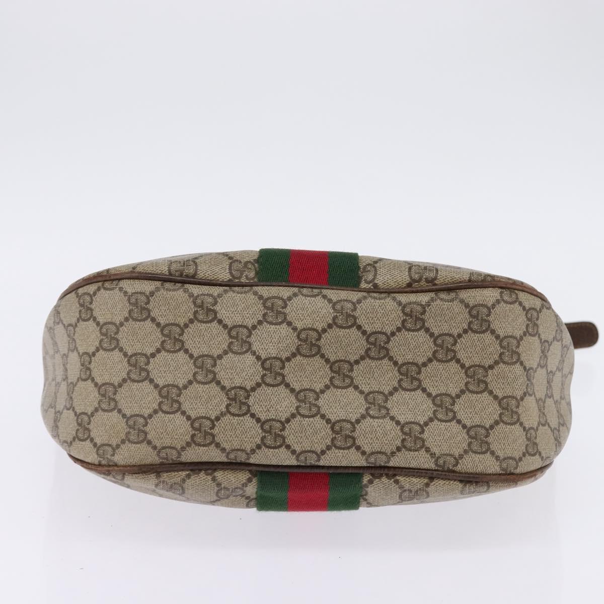 GUCCI GG Supreme Web Sherry Line Shoulder Bag PVC Beige Gold Auth BA5968