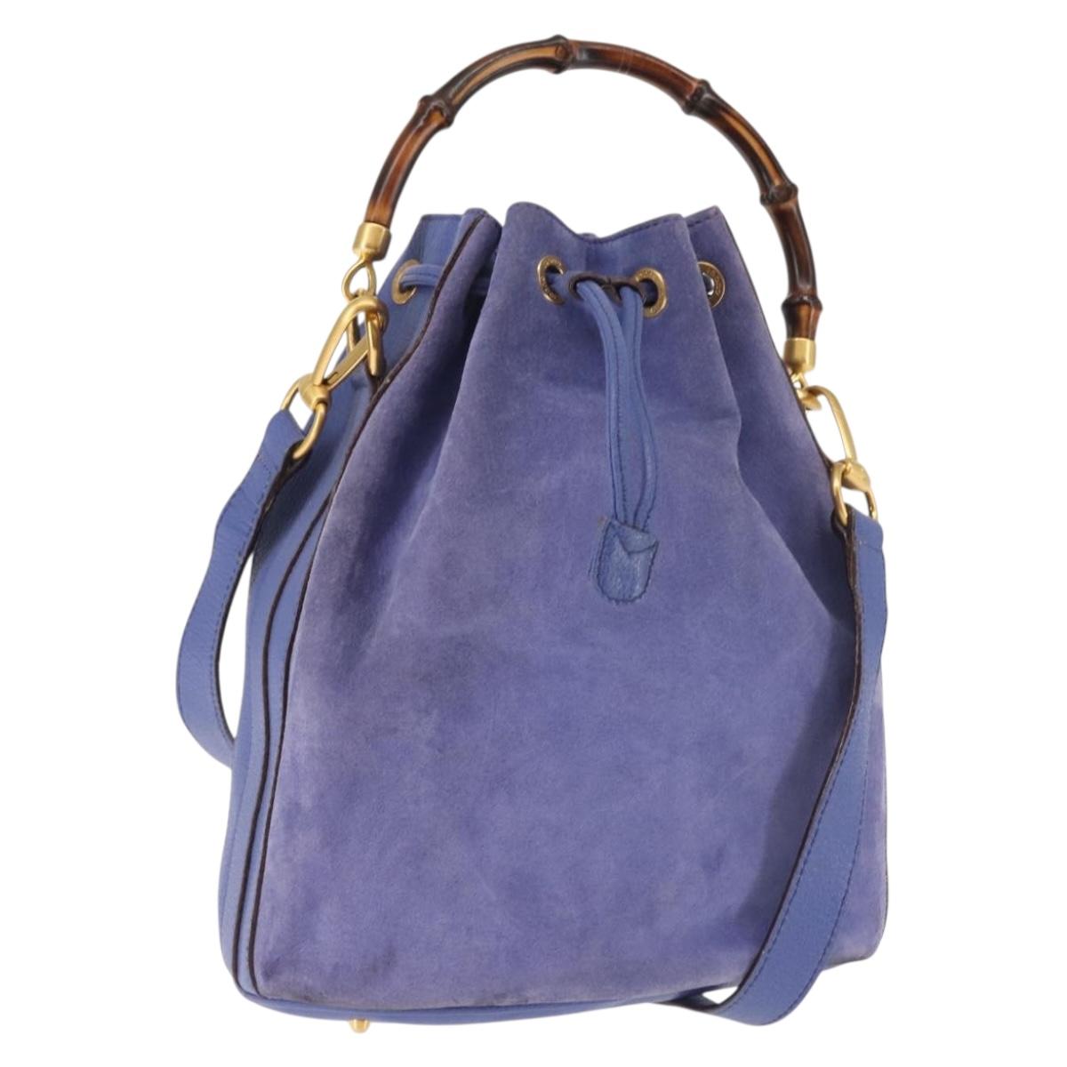 GUCCI Bamboo Hand Bag Suede 2way Purple Gold 001 2865 1657 Auth BA5970