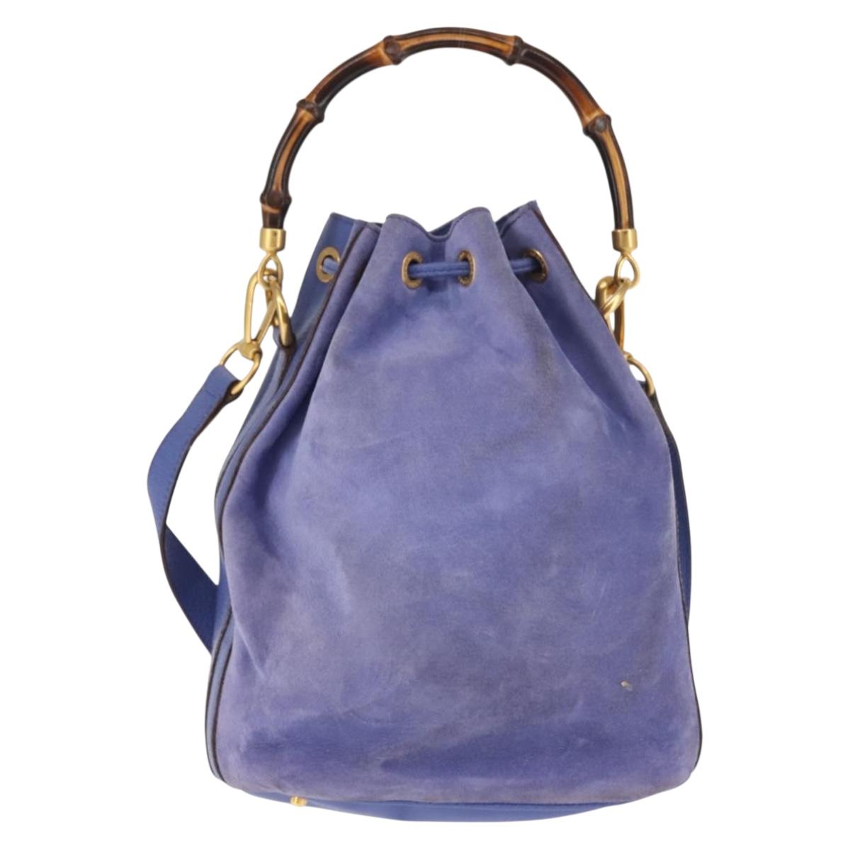 GUCCI Bamboo Hand Bag Suede 2way Purple Gold 001 2865 1657 Auth BA5970