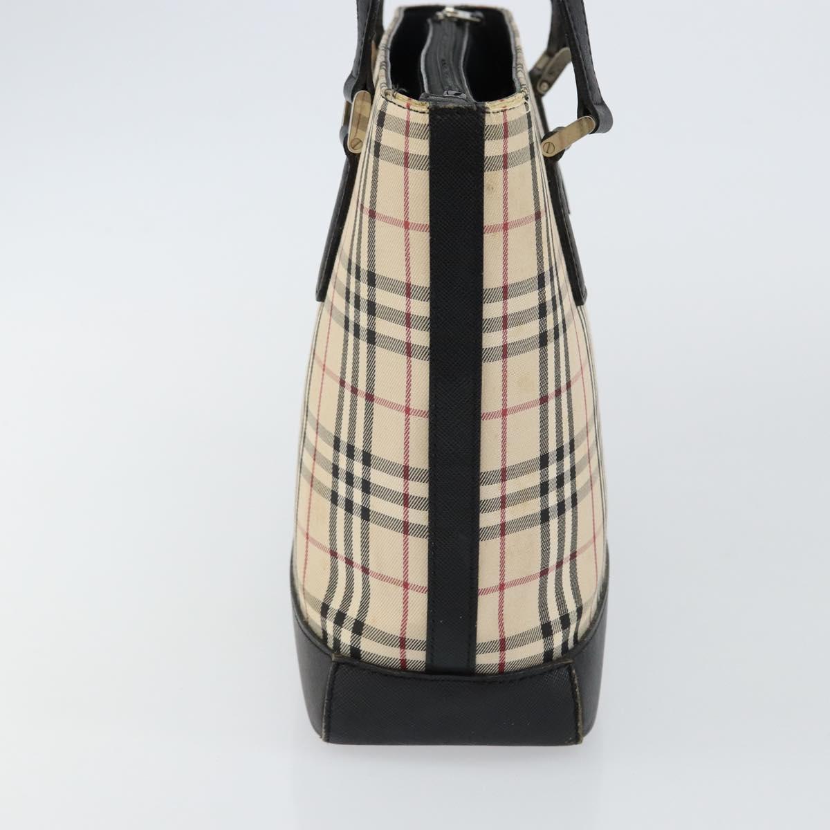 BURBERRY Nova Check Tote Bag Canvas Beige Silver Auth BA5979