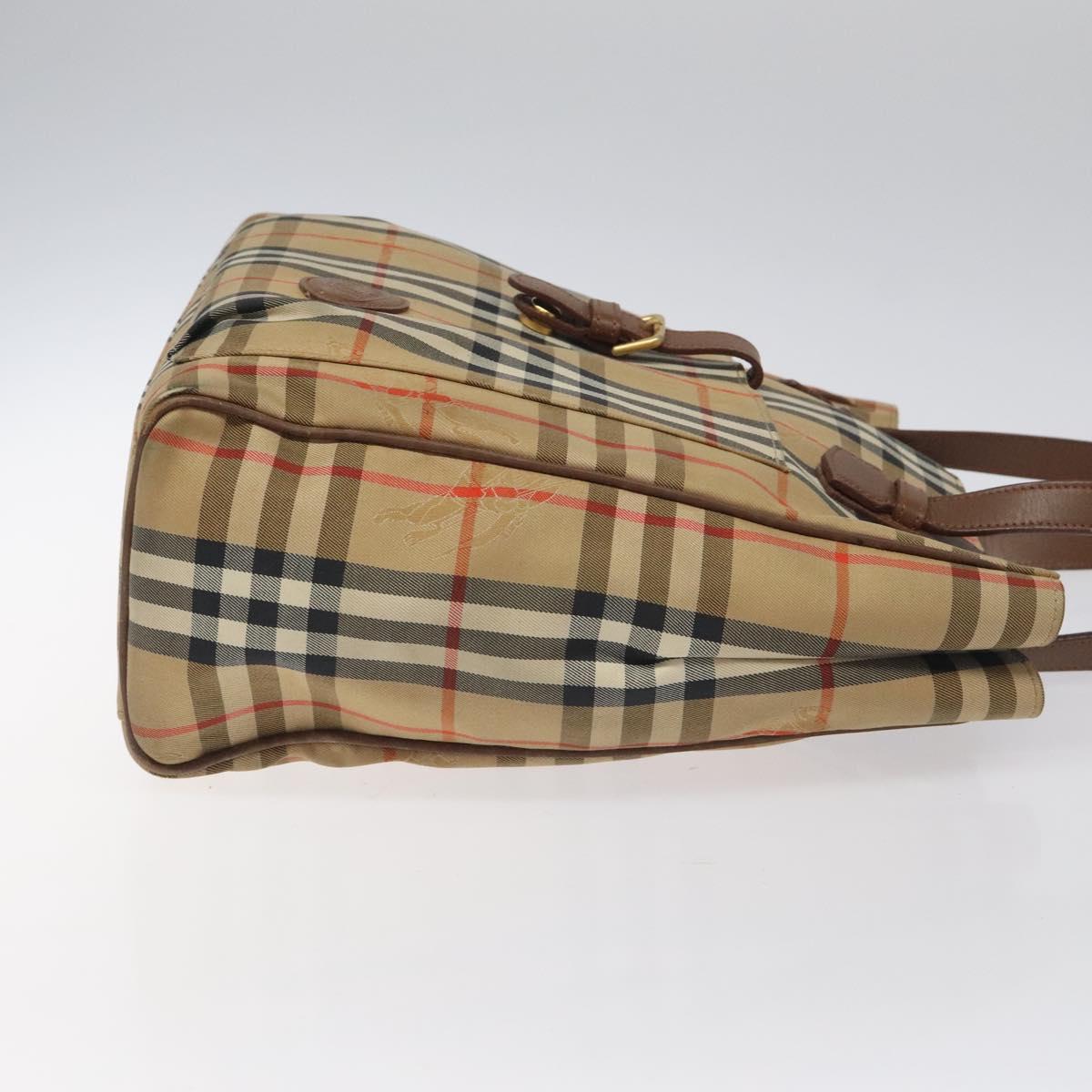 Burberrys Nova Check Tote Bag Canvas Beige Gold Auth BA601