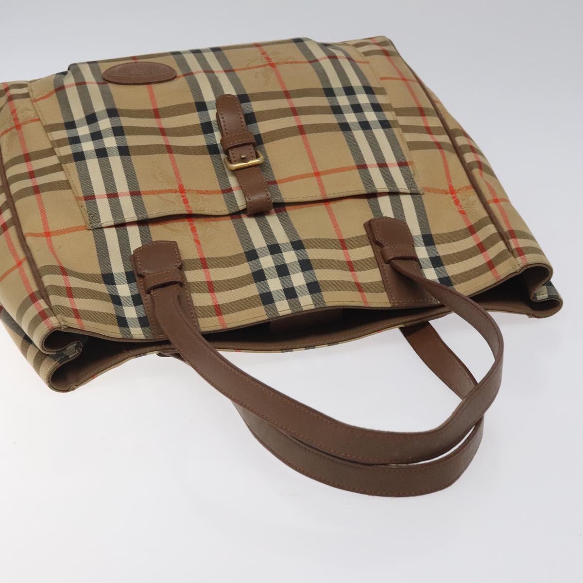 Burberrys Nova Check Tote Bag Canvas Beige Gold Auth BA601