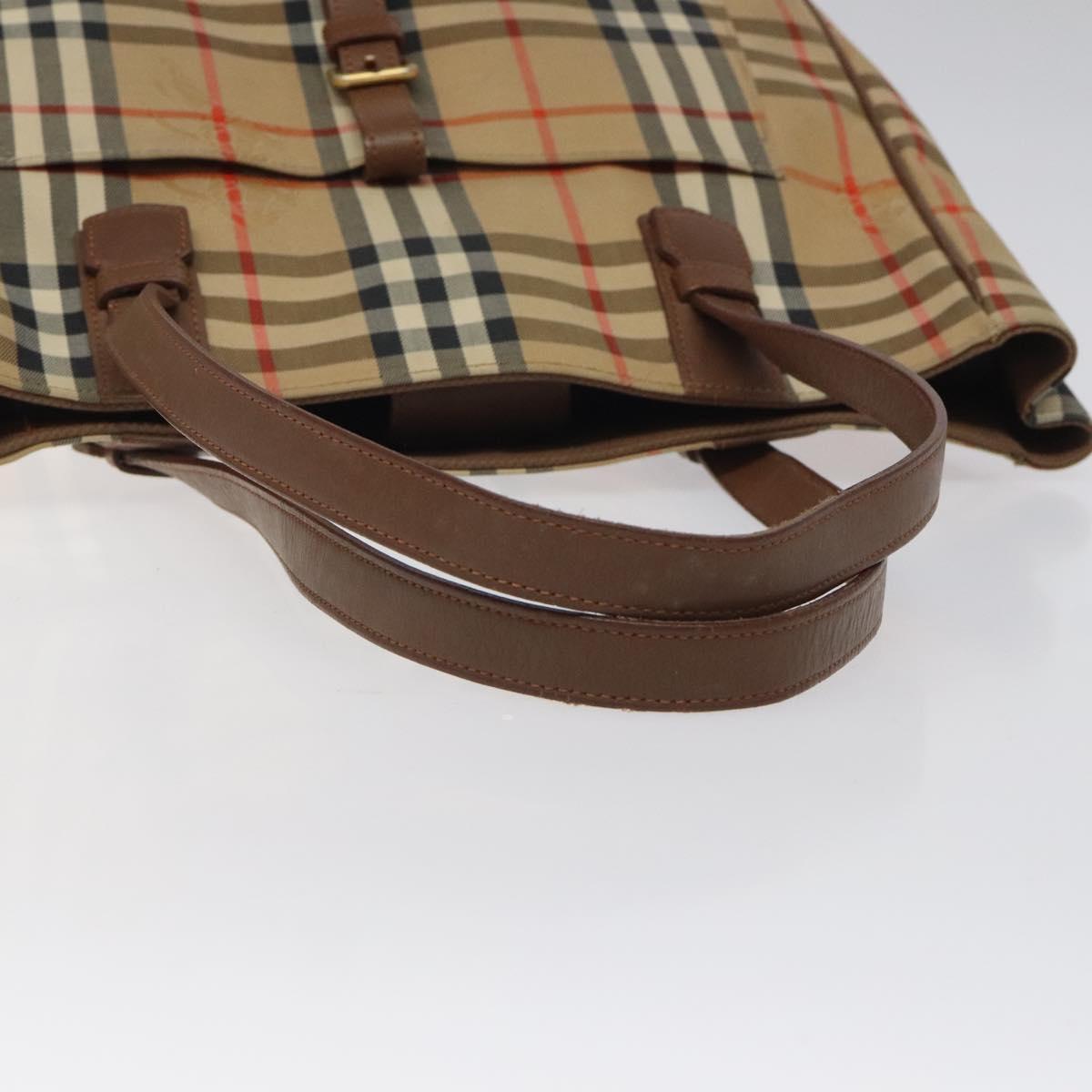 Burberrys Nova Check Tote Bag Canvas Beige Gold Auth BA601