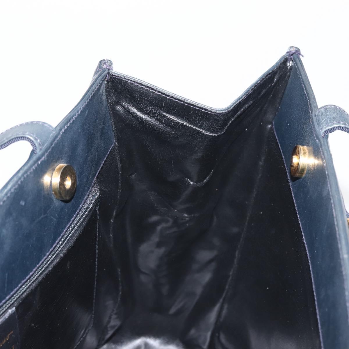 Salvatore Ferragamo Vala Tote Bag Leather Navy Gold Auth BA6019