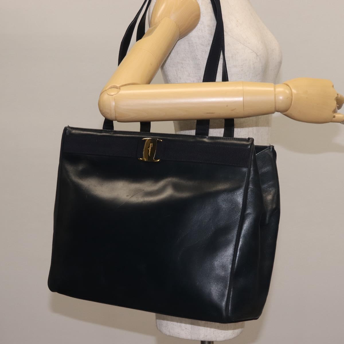 Salvatore Ferragamo Vala Tote Bag Leather Navy Gold Auth BA6019