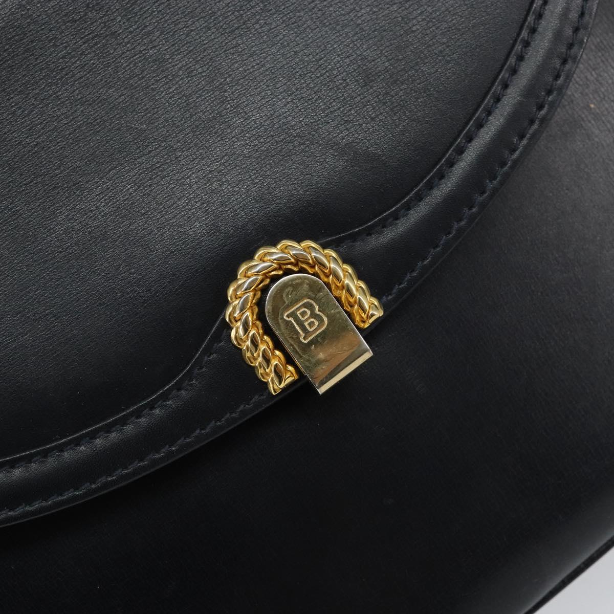 BALLY Hand Bag Leather Black Gold Auth BA6024