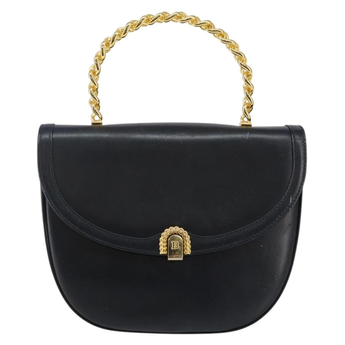 BALLY Hand Bag Leather Black Gold Auth BA6024