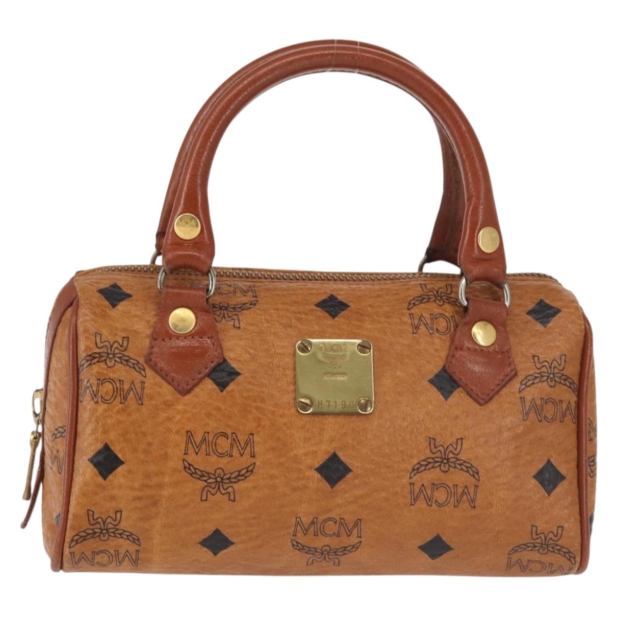 MCM Logogram Vicetos Hand Bag PVC Leather Brown Gold Auth BA6026