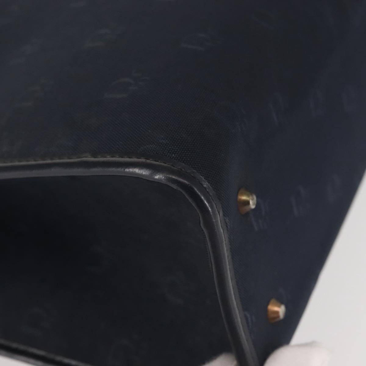 Christian Dior Honeycomb Canvas Hand Bag Navy Gold Auth BA6027
