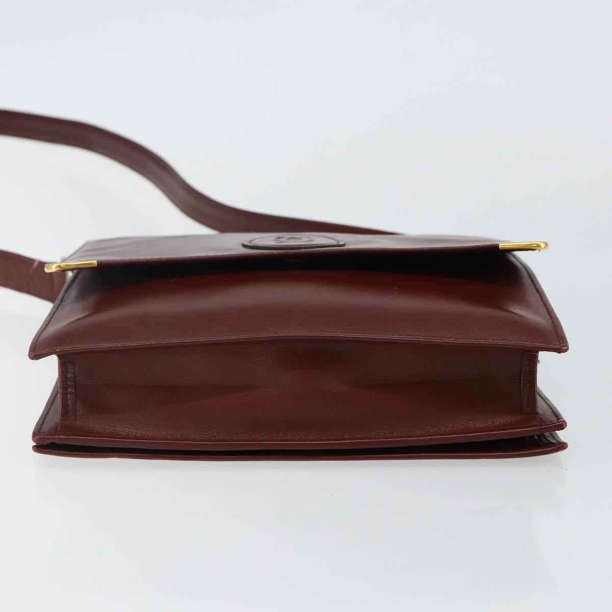 CARTIER Must Line Shoulder Bag Leather Bordeaux Gold Auth BA6028